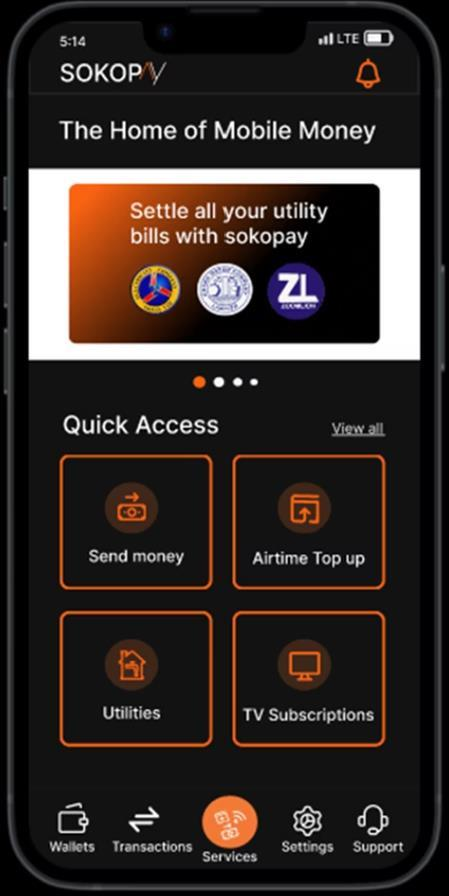 SokoPay application dark mode