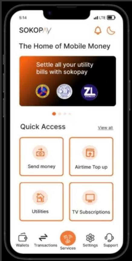 SokoPay application light mode