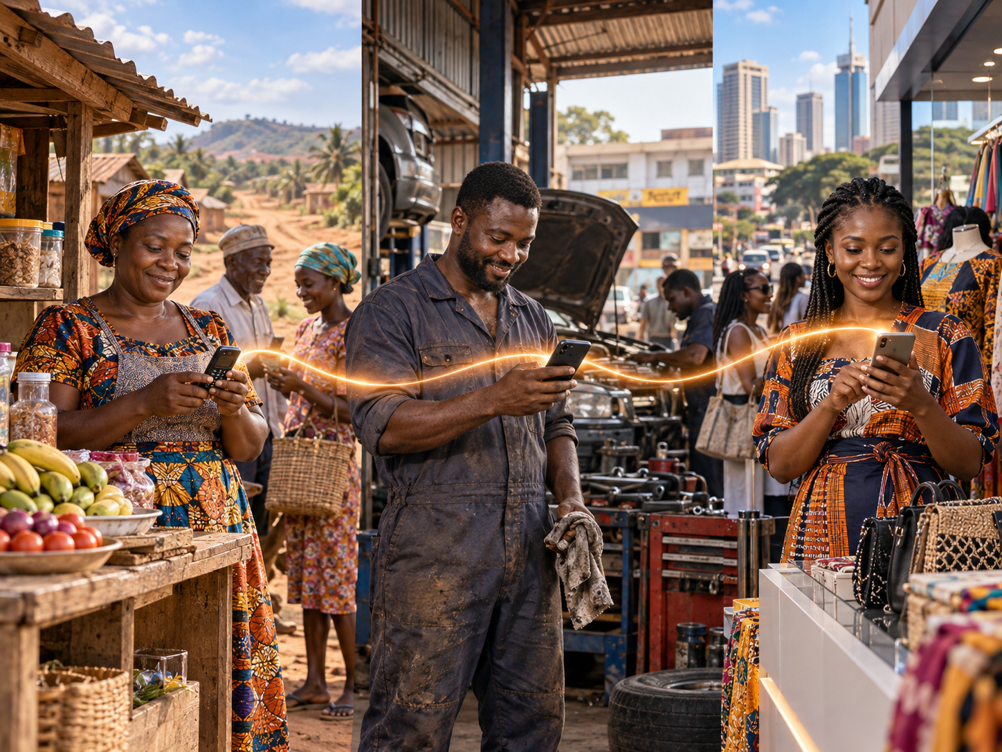 People in rural, town and city Ghana using mobile financial services