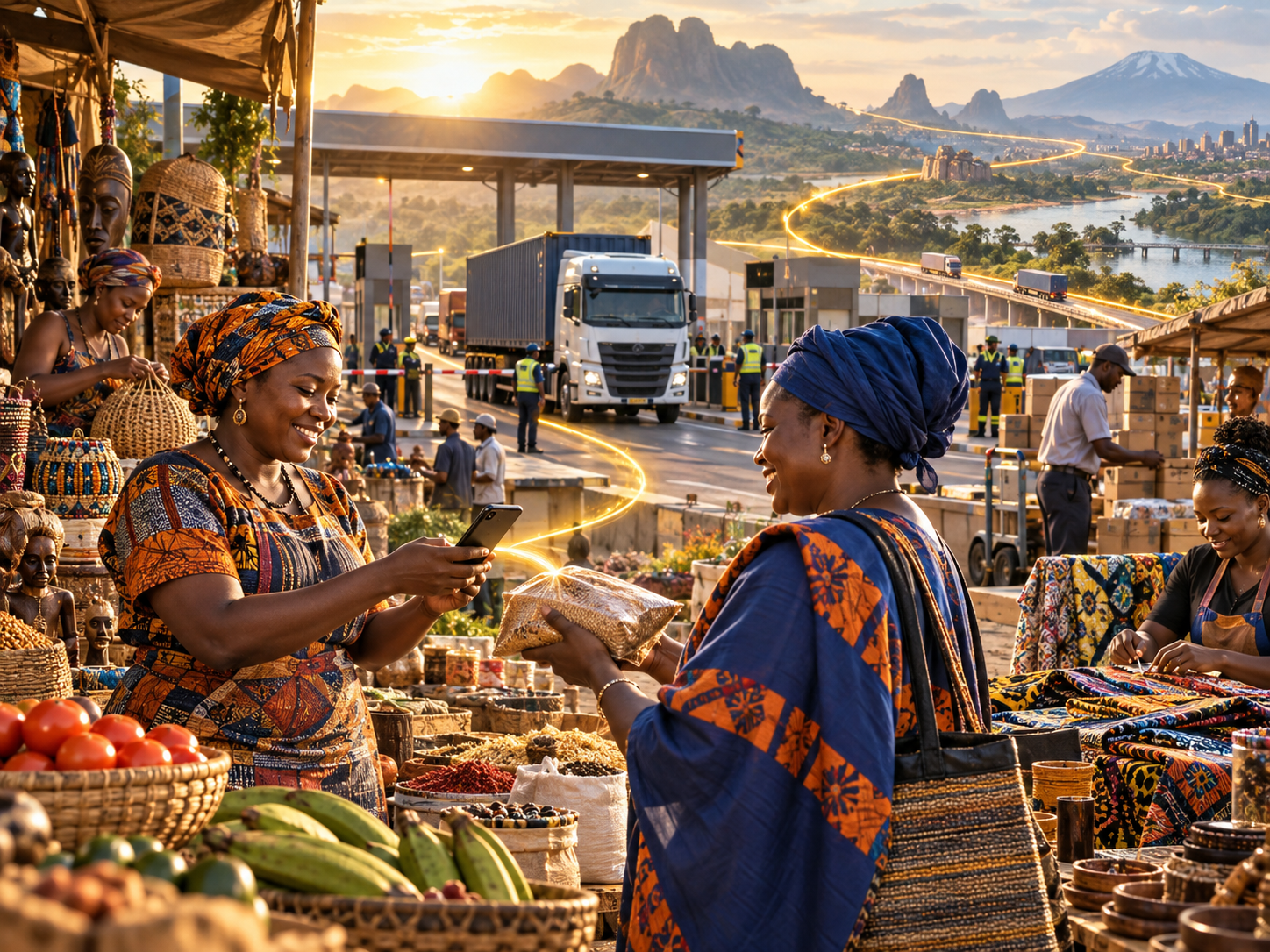 African merchants and traders connected by digital payments across borders